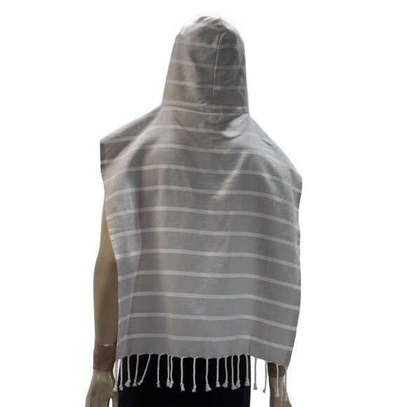 ZESTT Striped Organic Cotton Hooded Poncho With Tassels By Zestt Organics Big Ki - Picture 2 of 7